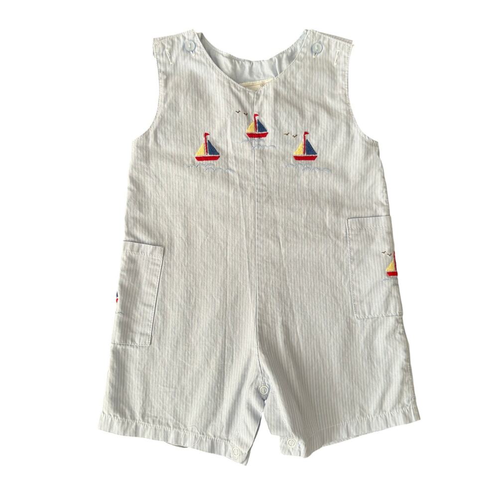 Fantaisie Kids Striped Baby Jumper One Piece Cotton Blue Striped Sailboats 18M